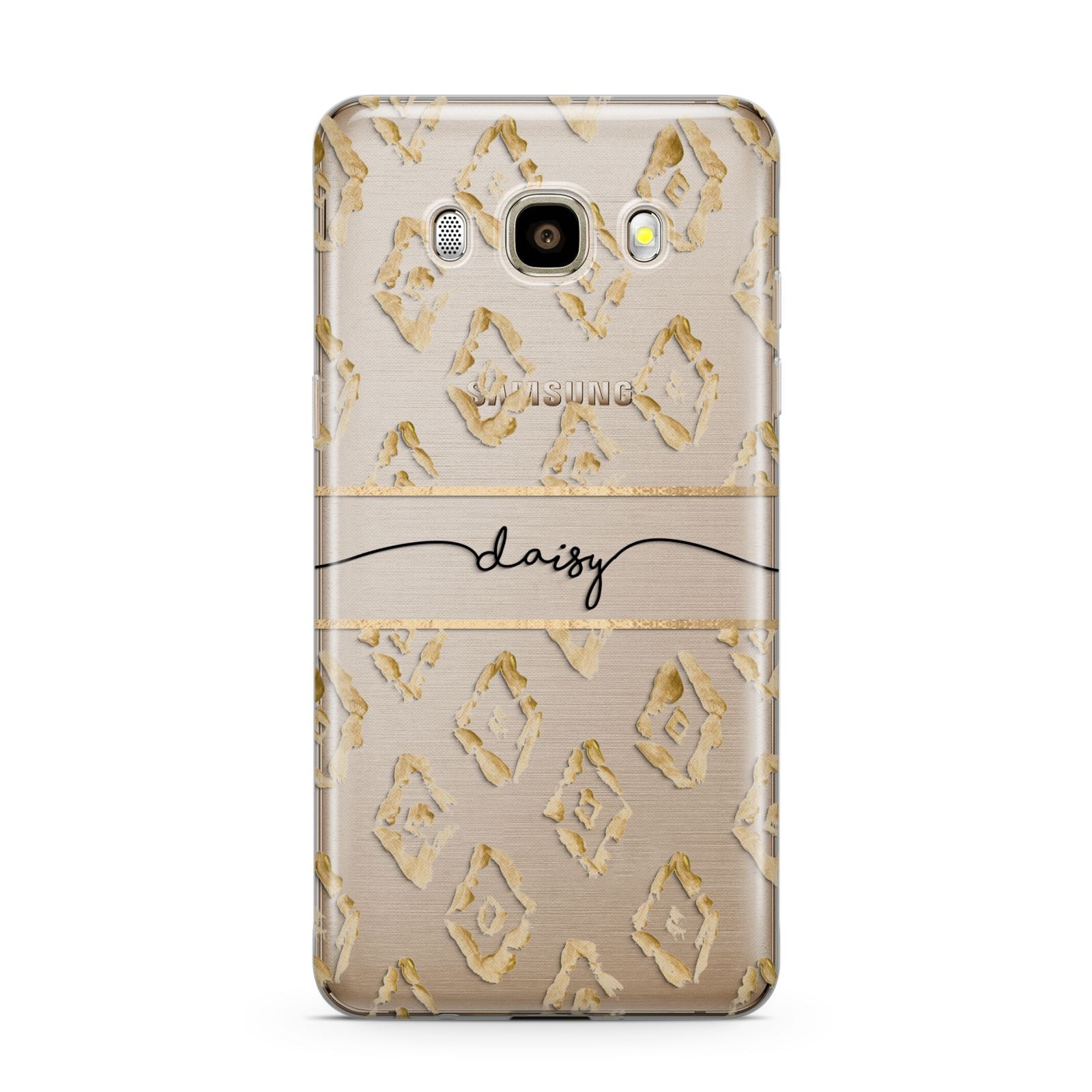 Personalised Gold Aztec Samsung Galaxy J7 2016 Case on gold phone