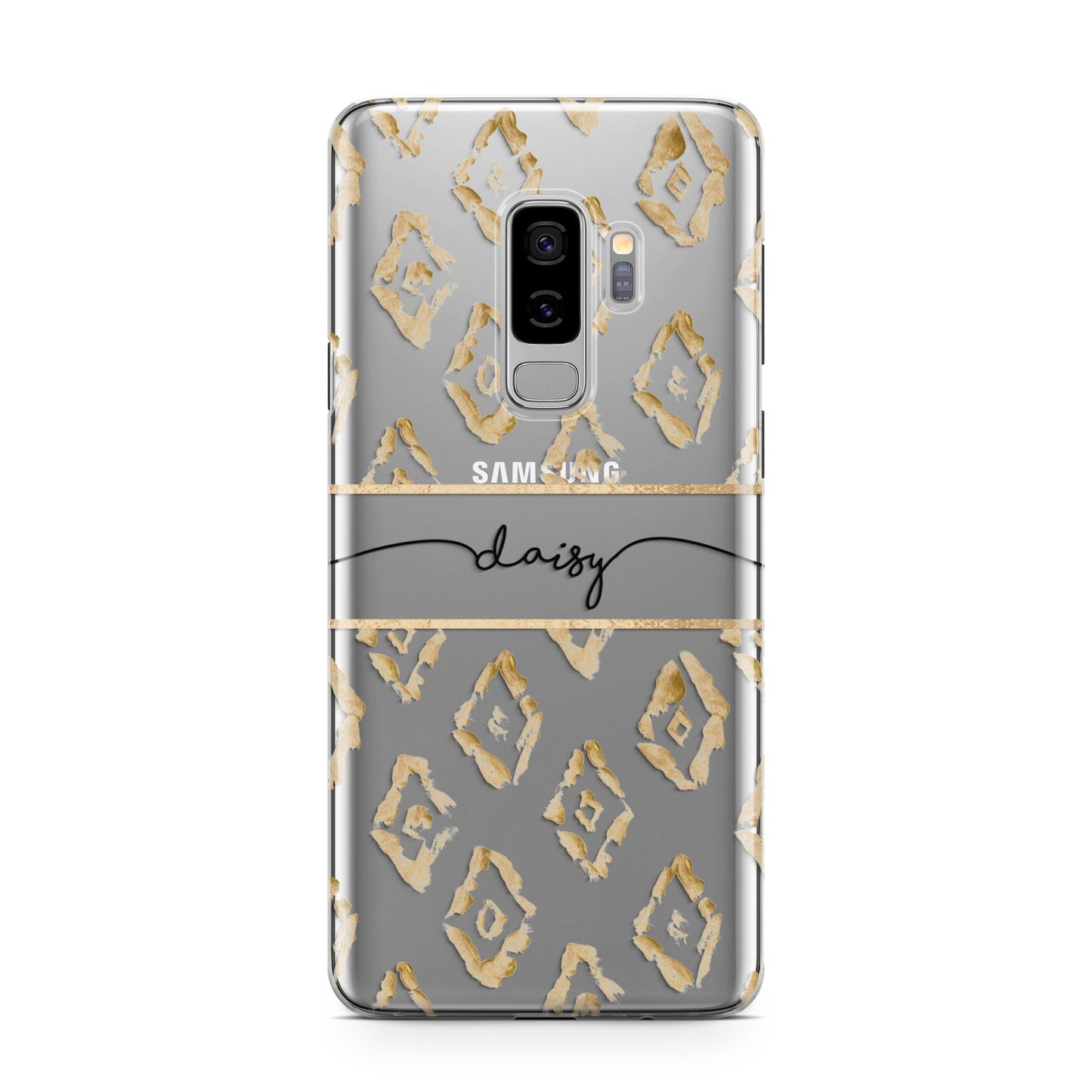 Personalised Gold Aztec Samsung Galaxy S9 Plus Case on Silver phone