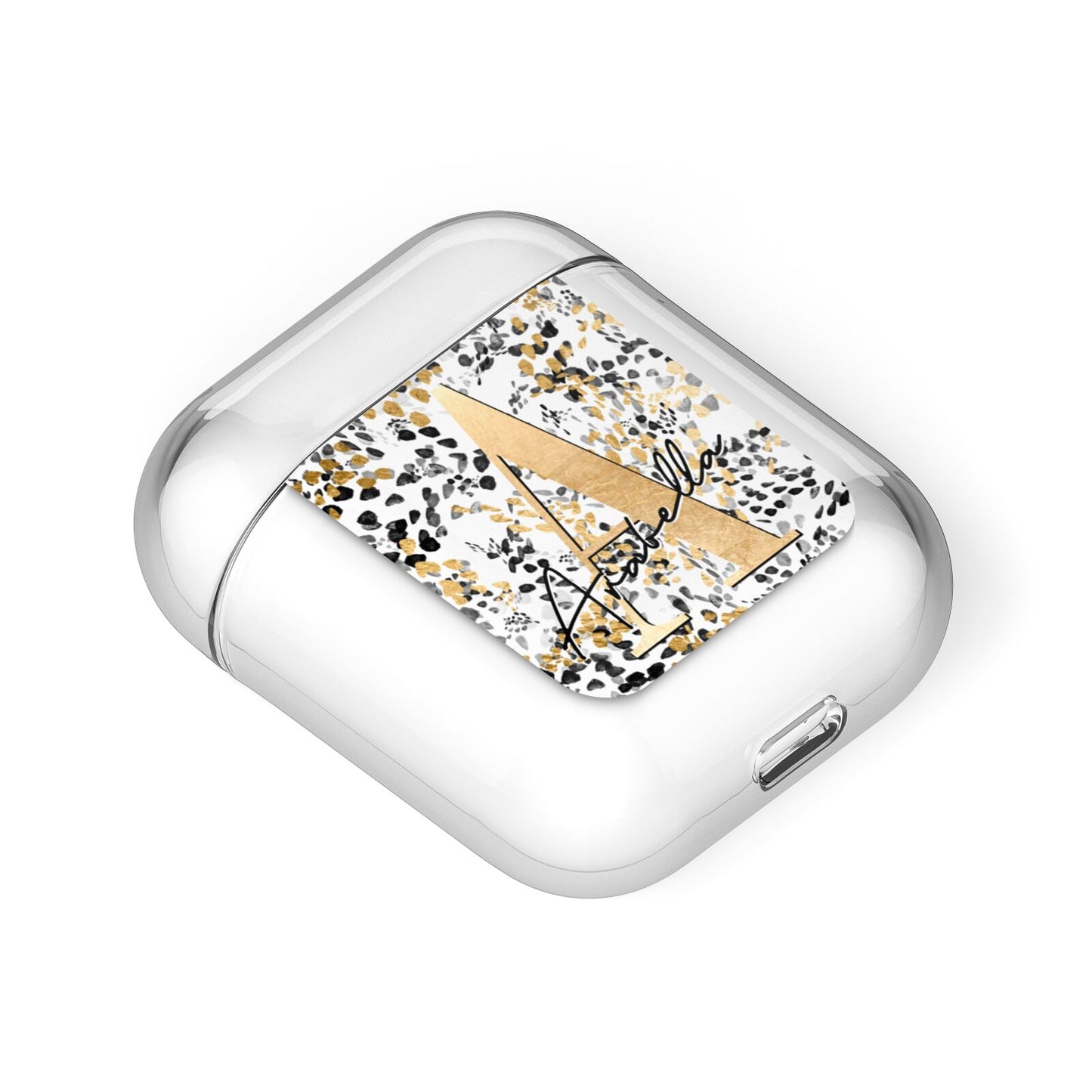 Personalised Gold Black Cheetah AirPods Case Laid Flat