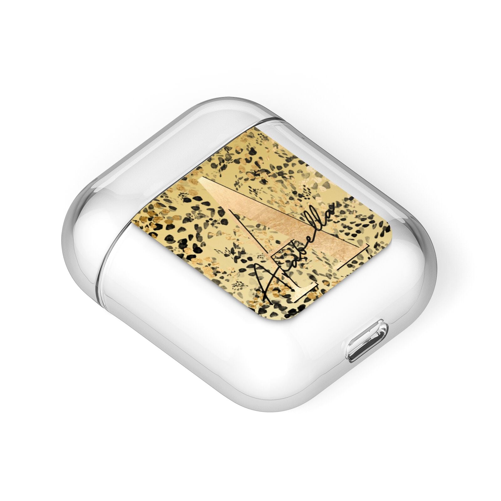 Personalised Gold Black Cheetah AirPods Case Laid Flat