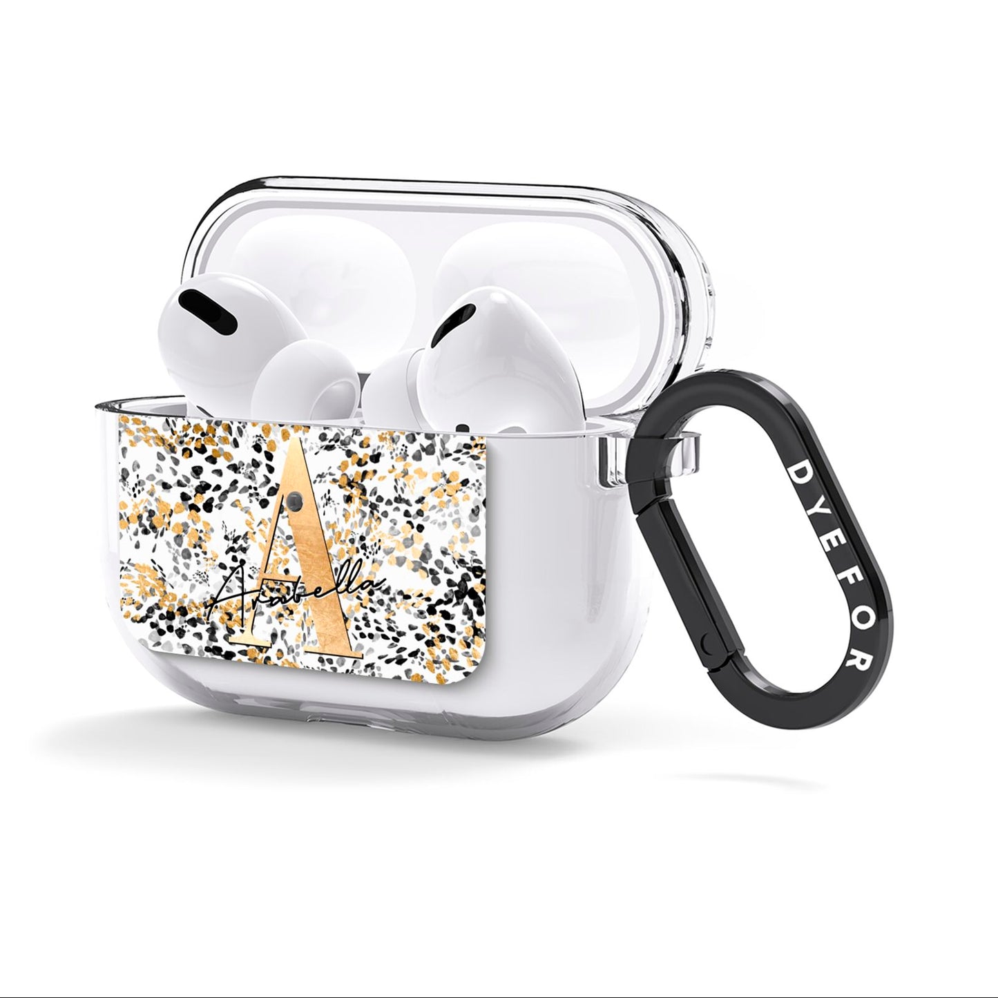 Personalised Gold Black Cheetah AirPods Clear Case 3rd Gen Side Image