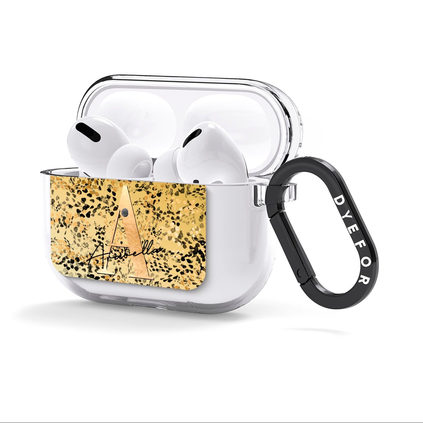 Personalised Gold Black Cheetah AirPods Clear Case 3rd Gen Side Image