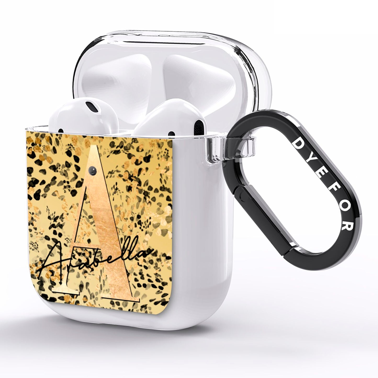 Personalised Gold Black Cheetah AirPods Clear Case Side Image