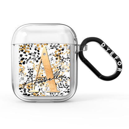 Personalised Gold Black Cheetah AirPods Clear Case