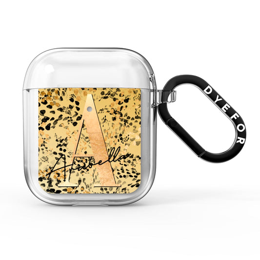 Personalised Gold Black Cheetah AirPods Clear Case