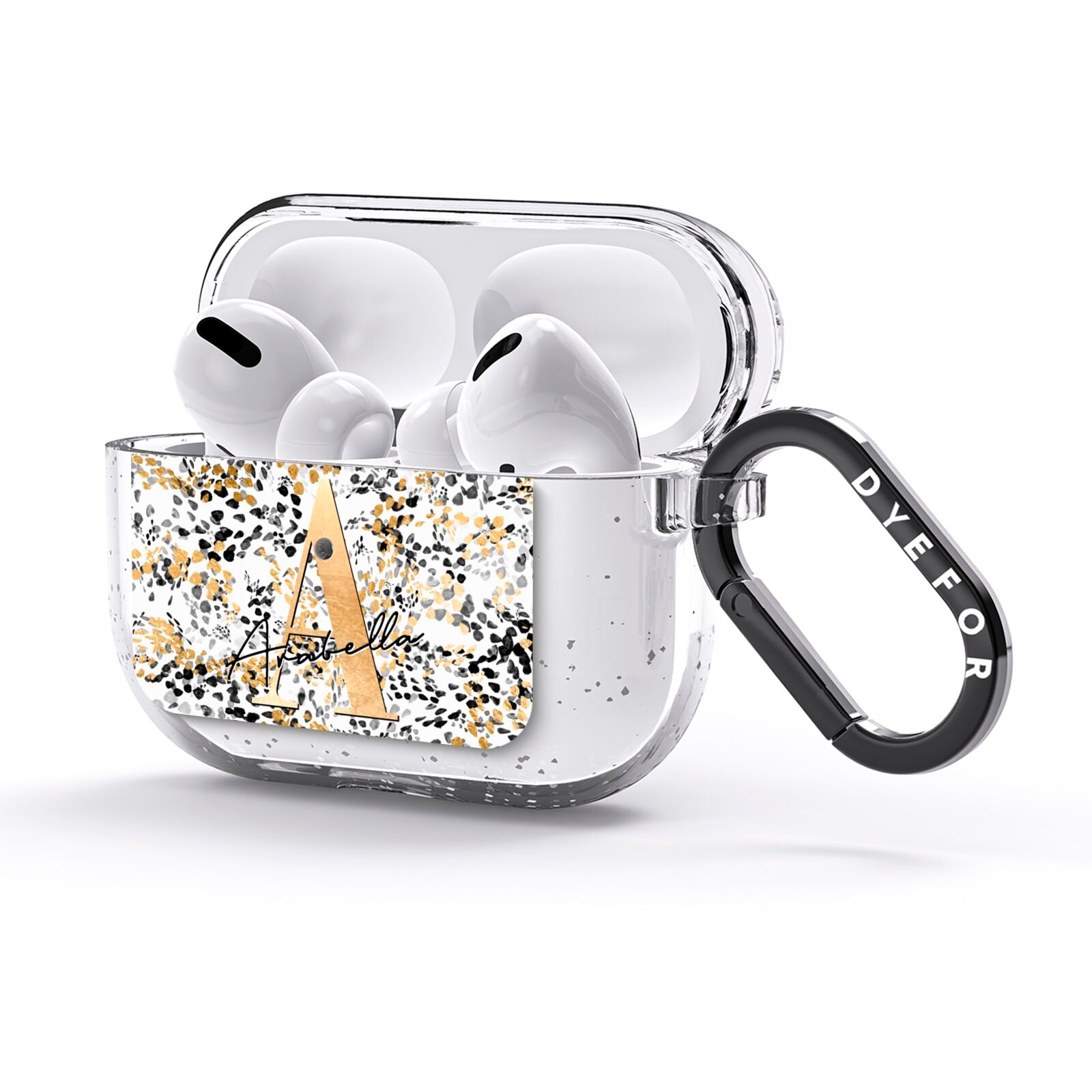 Personalised Gold Black Cheetah AirPods Glitter Case 3rd Gen Side Image