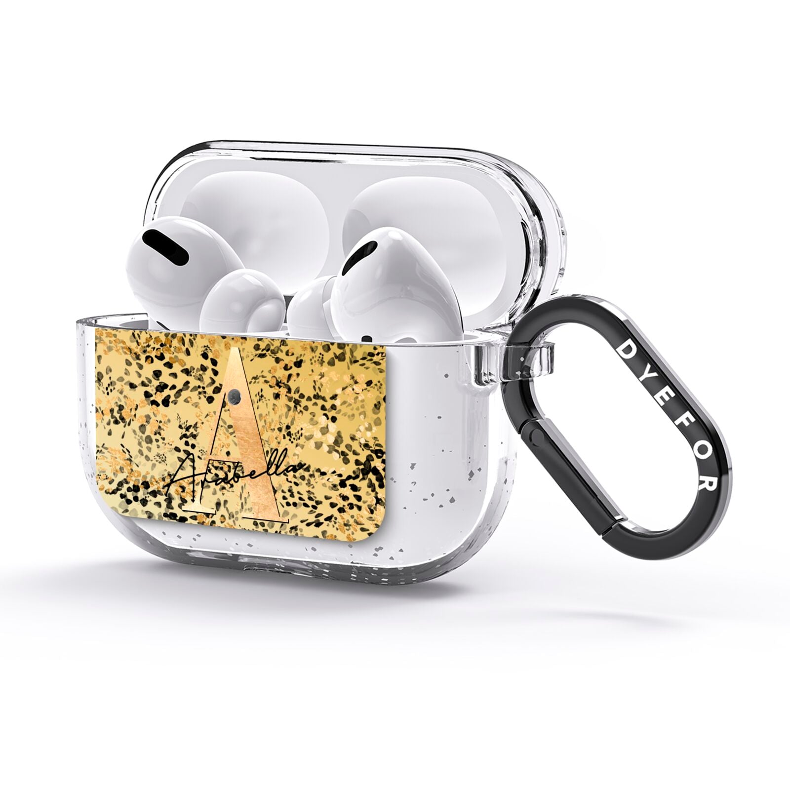 Personalised Gold Black Cheetah AirPods Glitter Case 3rd Gen Side Image