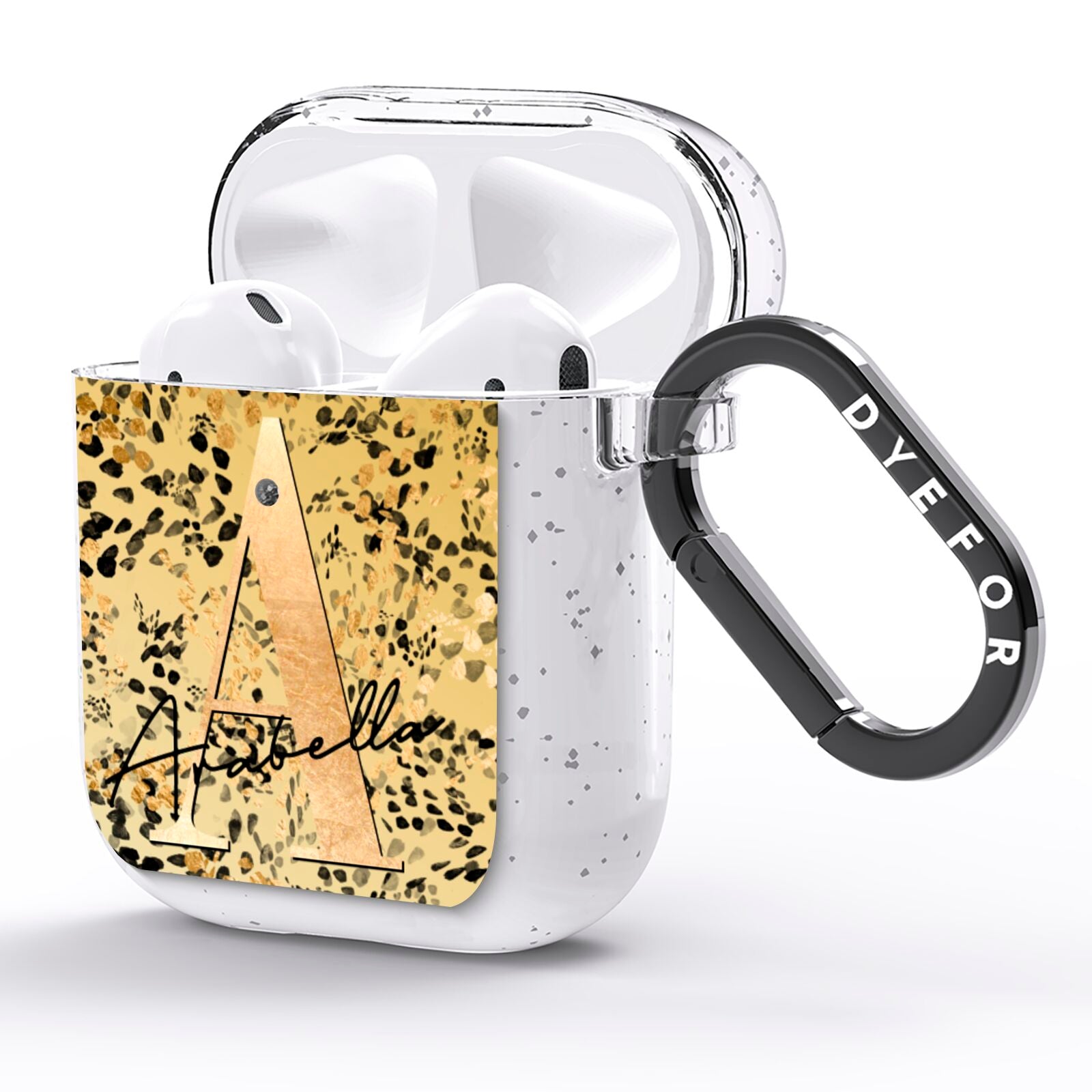 Personalised Gold Black Cheetah AirPods Glitter Case Side Image