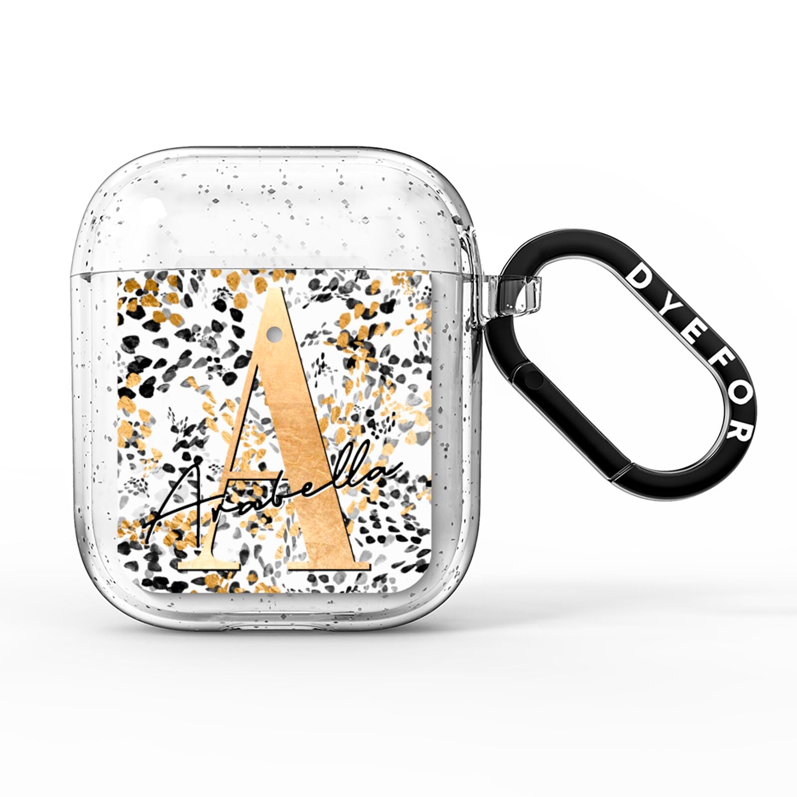 Personalised Gold Black Cheetah AirPods Glitter Case