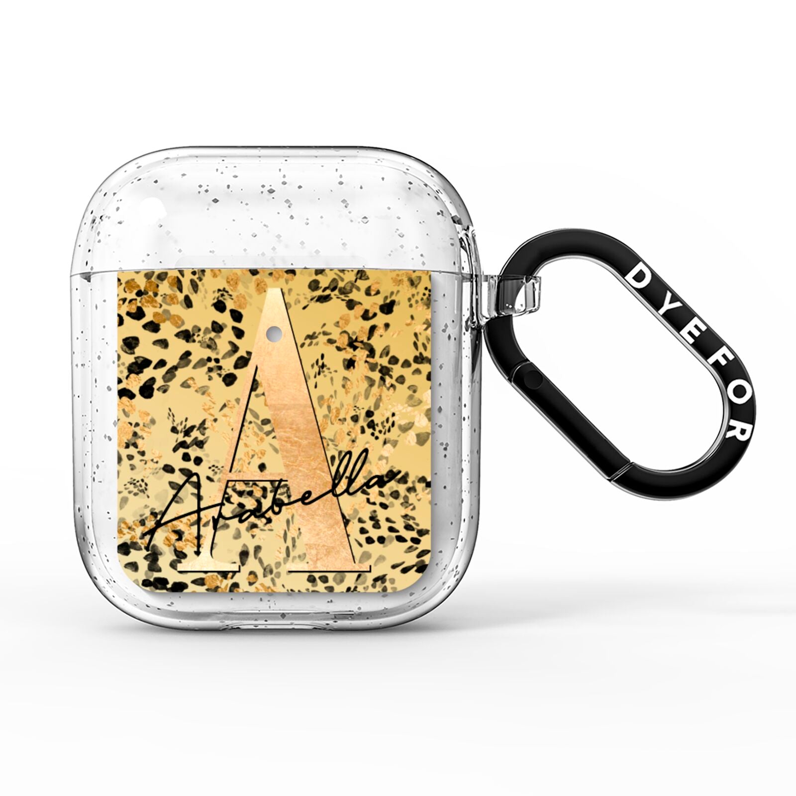 Personalised Gold Black Cheetah AirPods Glitter Case