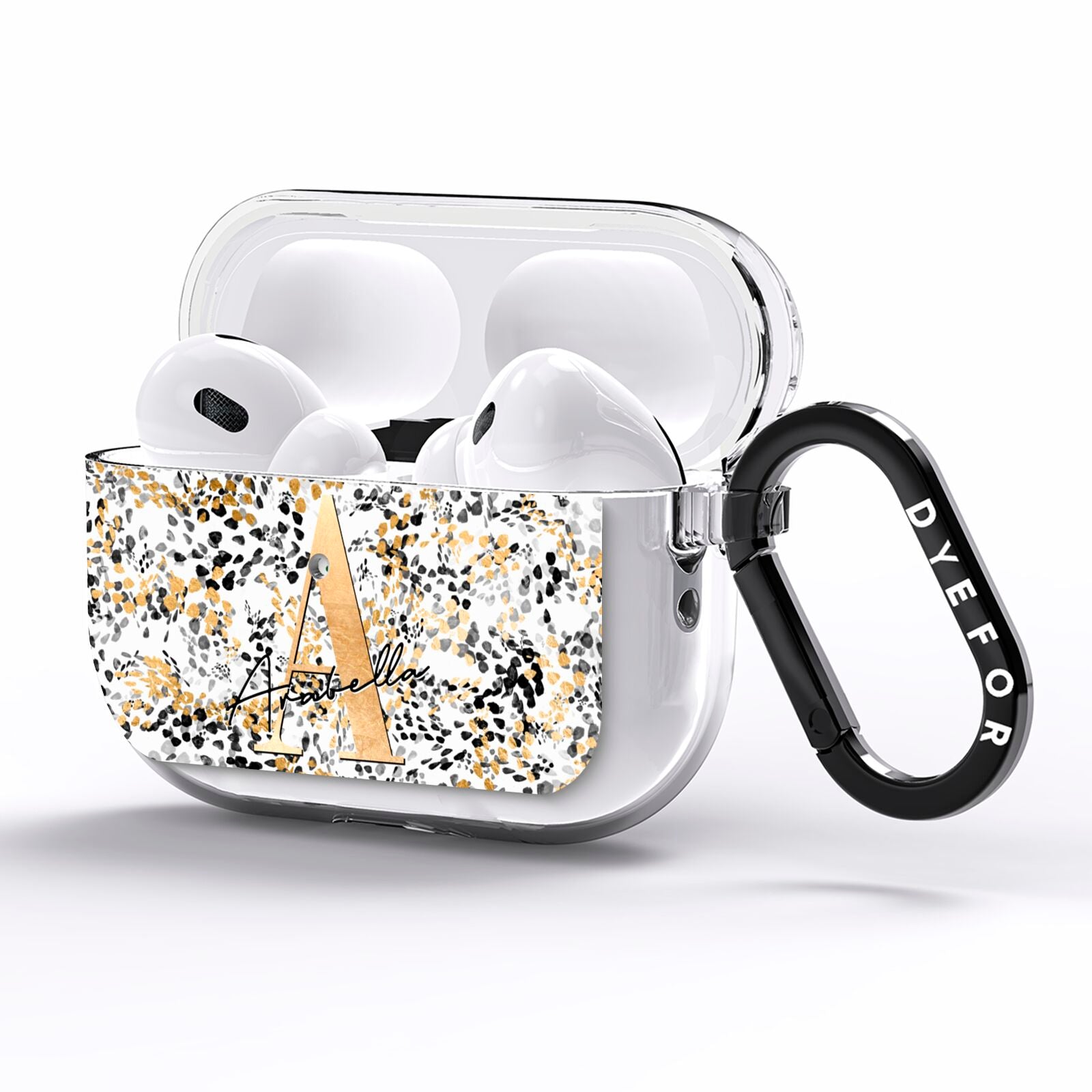 Personalised Gold Black Cheetah AirPods Pro Clear Case Side Image