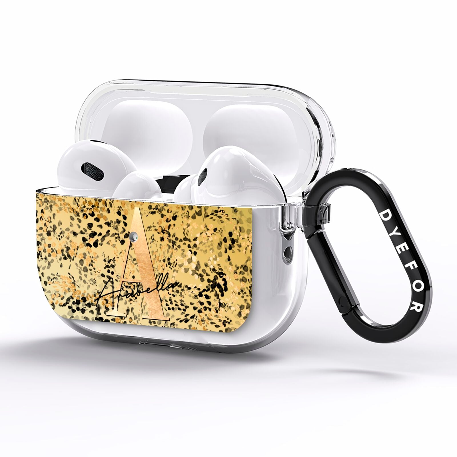 Personalised Gold Black Cheetah AirPods Pro Clear Case Side Image