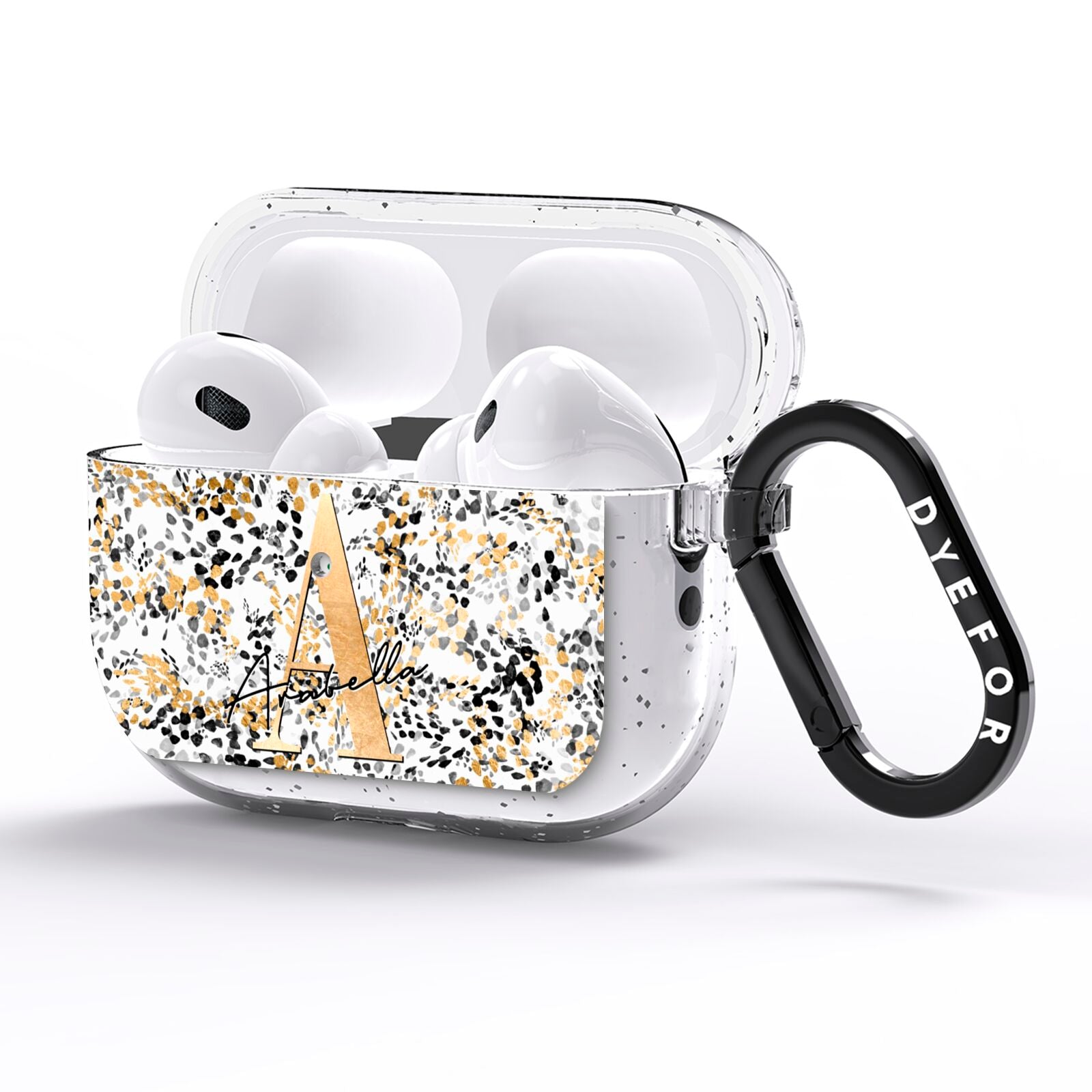 Personalised Gold Black Cheetah AirPods Pro Glitter Case Side Image