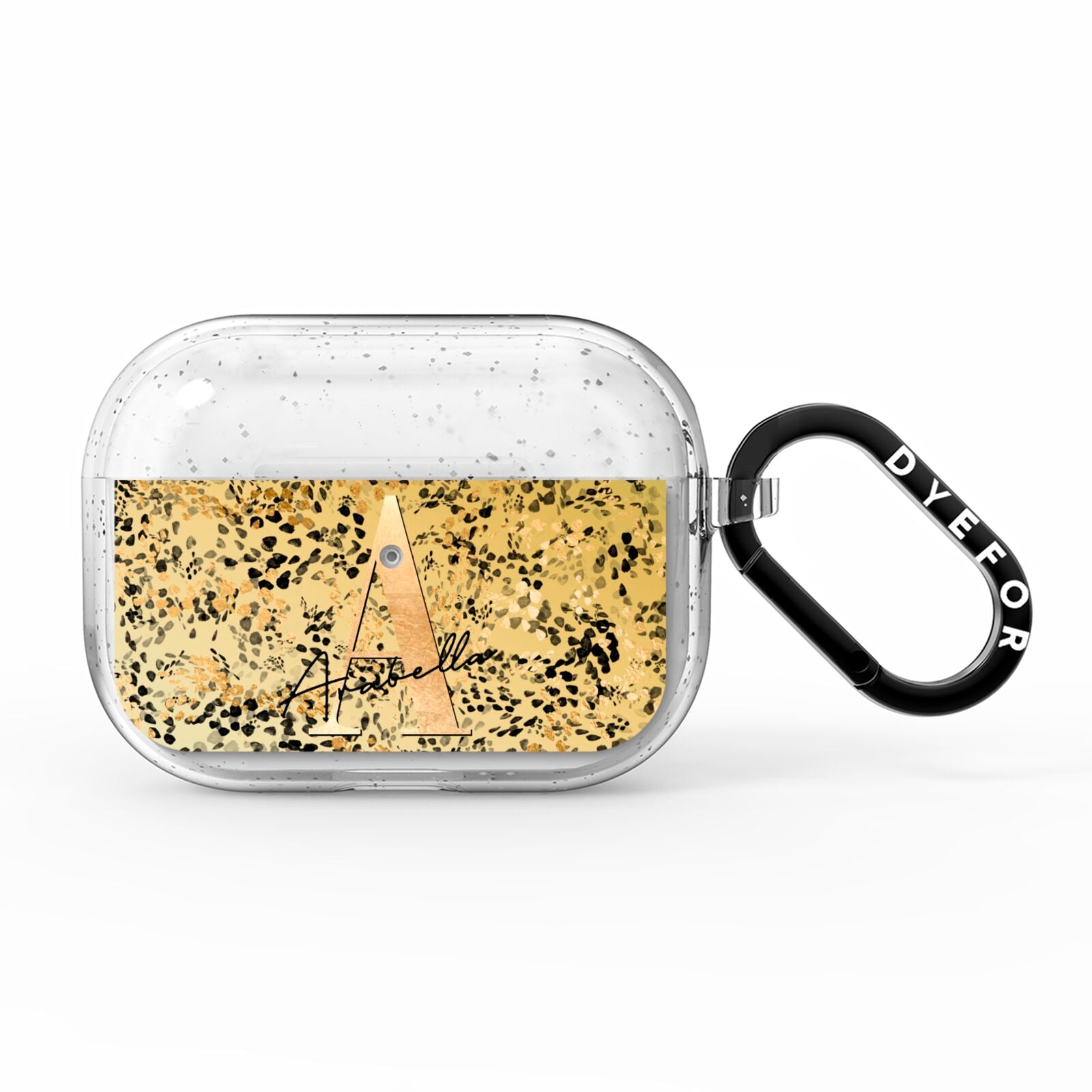 Personalised Gold Black Cheetah AirPods Pro Glitter Case