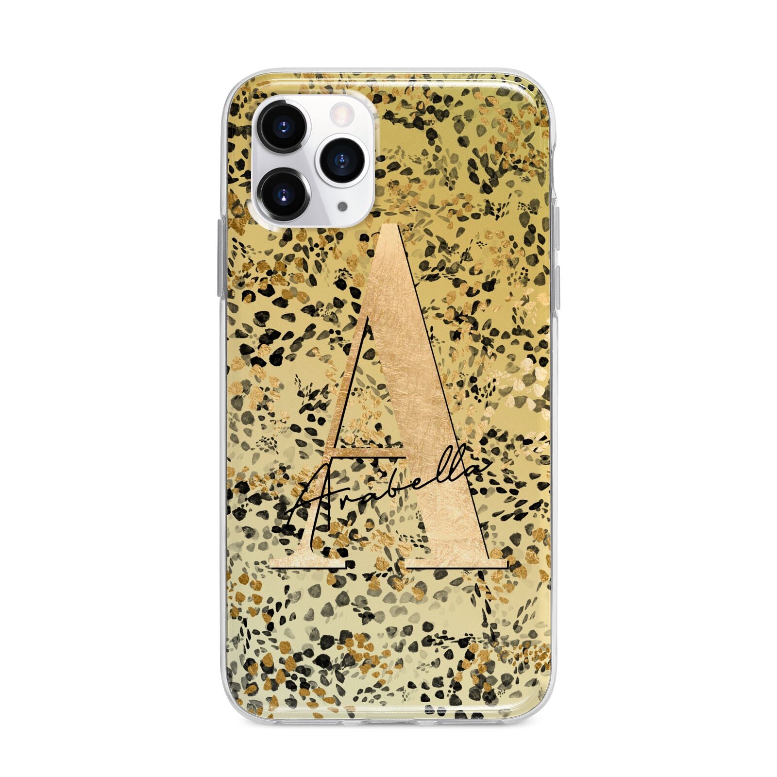 Personalised Gold Black Cheetah Apple iPhone 11 Pro Max in Silver with Bumper Case