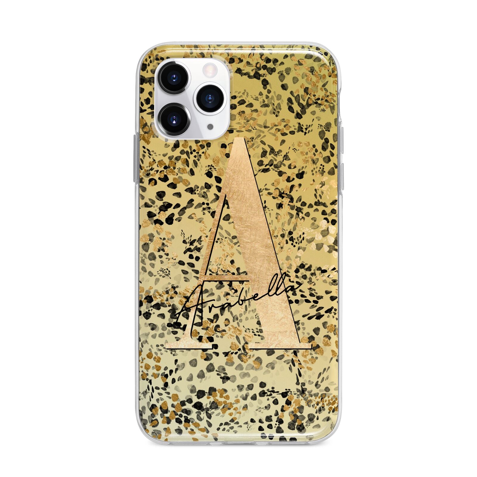 Personalised Gold Black Cheetah Apple iPhone 11 Pro in Silver with Bumper Case