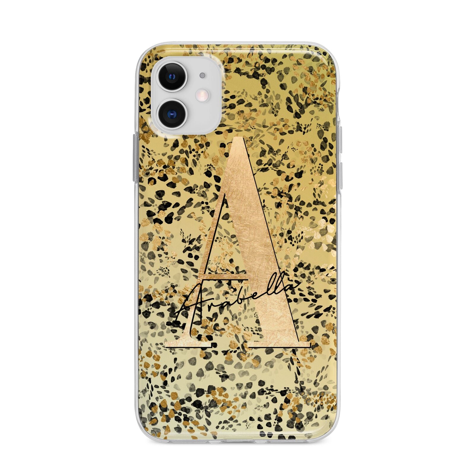 Personalised Gold Black Cheetah Apple iPhone 11 in White with Bumper Case