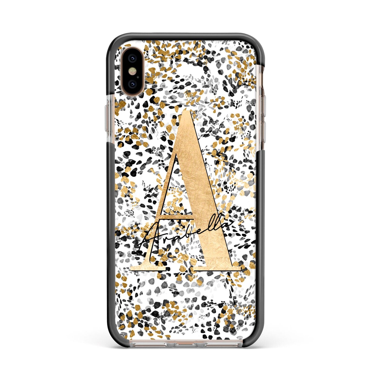 Personalised Gold Black Cheetah Apple iPhone Xs Max Impact Case Black Edge on Gold Phone