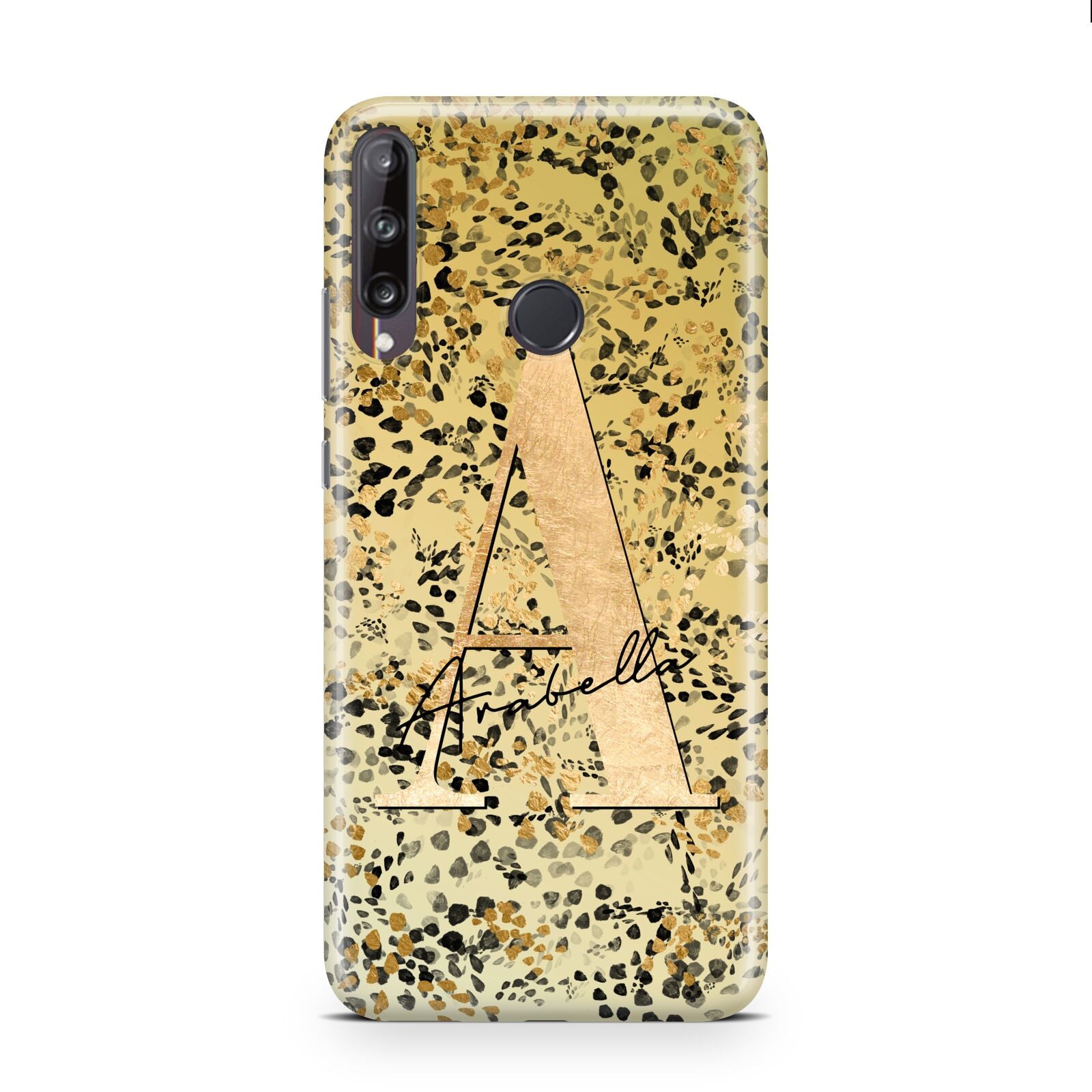 Personalised Gold Black Cheetah Huawei P40 Lite E Phone Case