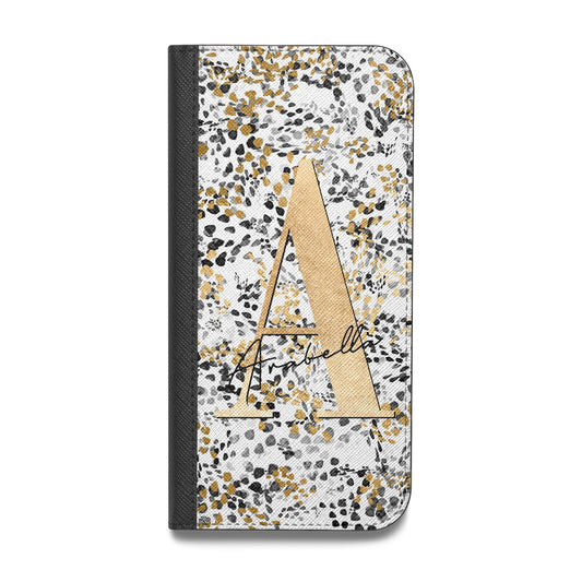 Personalised Gold Black Cheetah Vegan Leather Flip iPhone Case