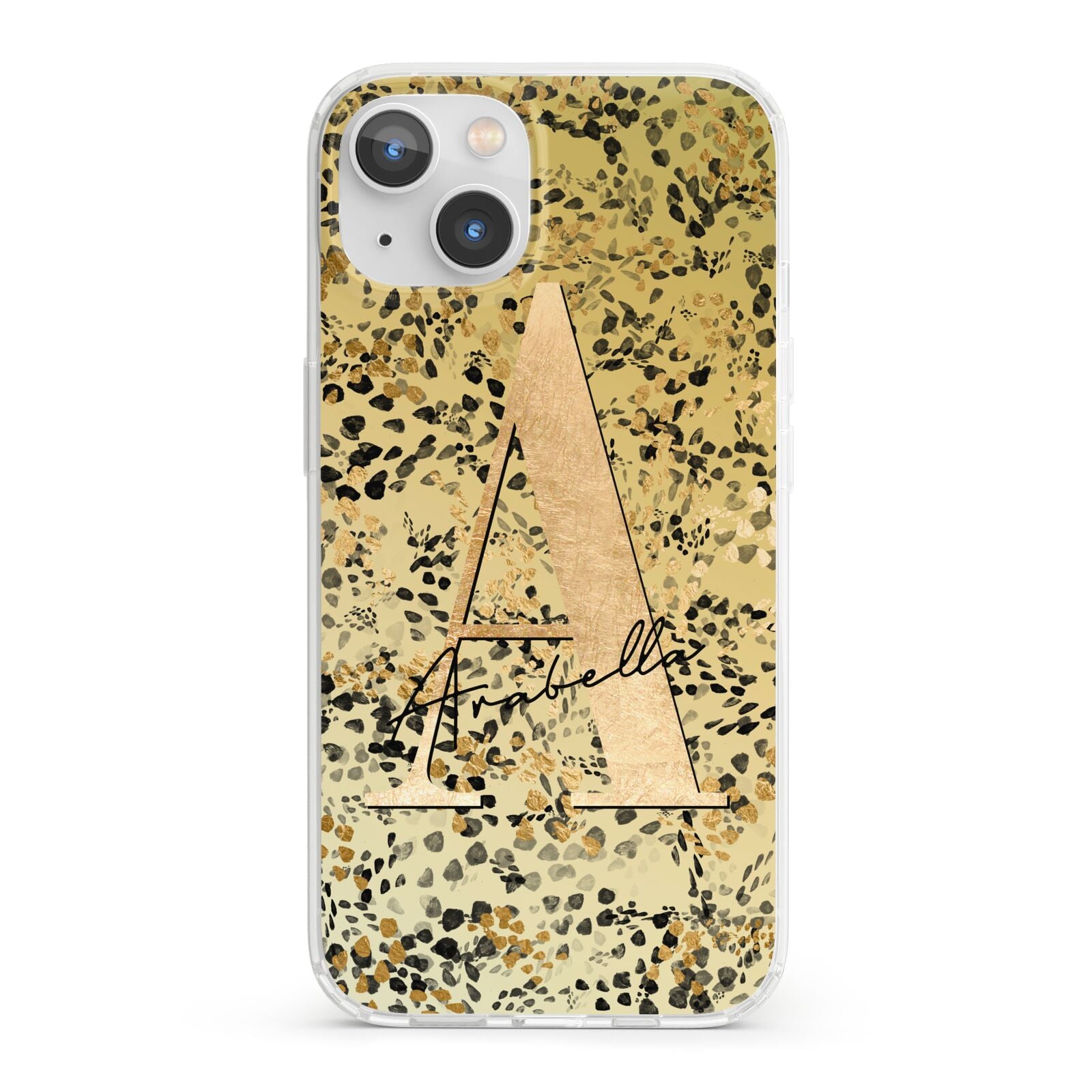 Personalised Gold Black Cheetah iPhone 13 Clear Bumper Case