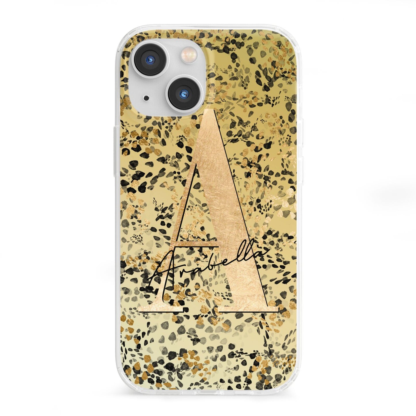 Personalised Gold Black Cheetah iPhone 13 Mini Clear Bumper Case