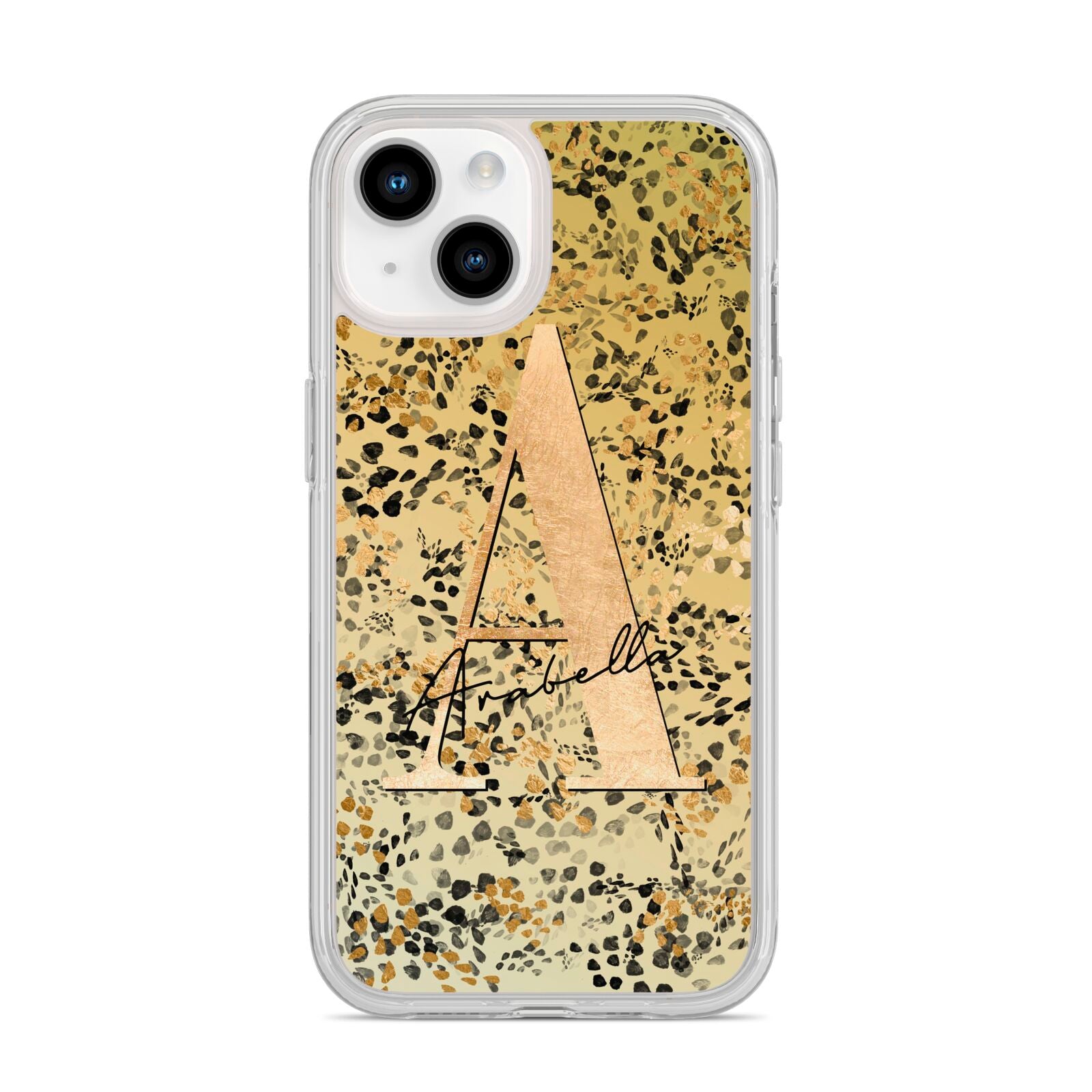 Personalised Gold Black Cheetah iPhone 14 Clear Tough Case Starlight