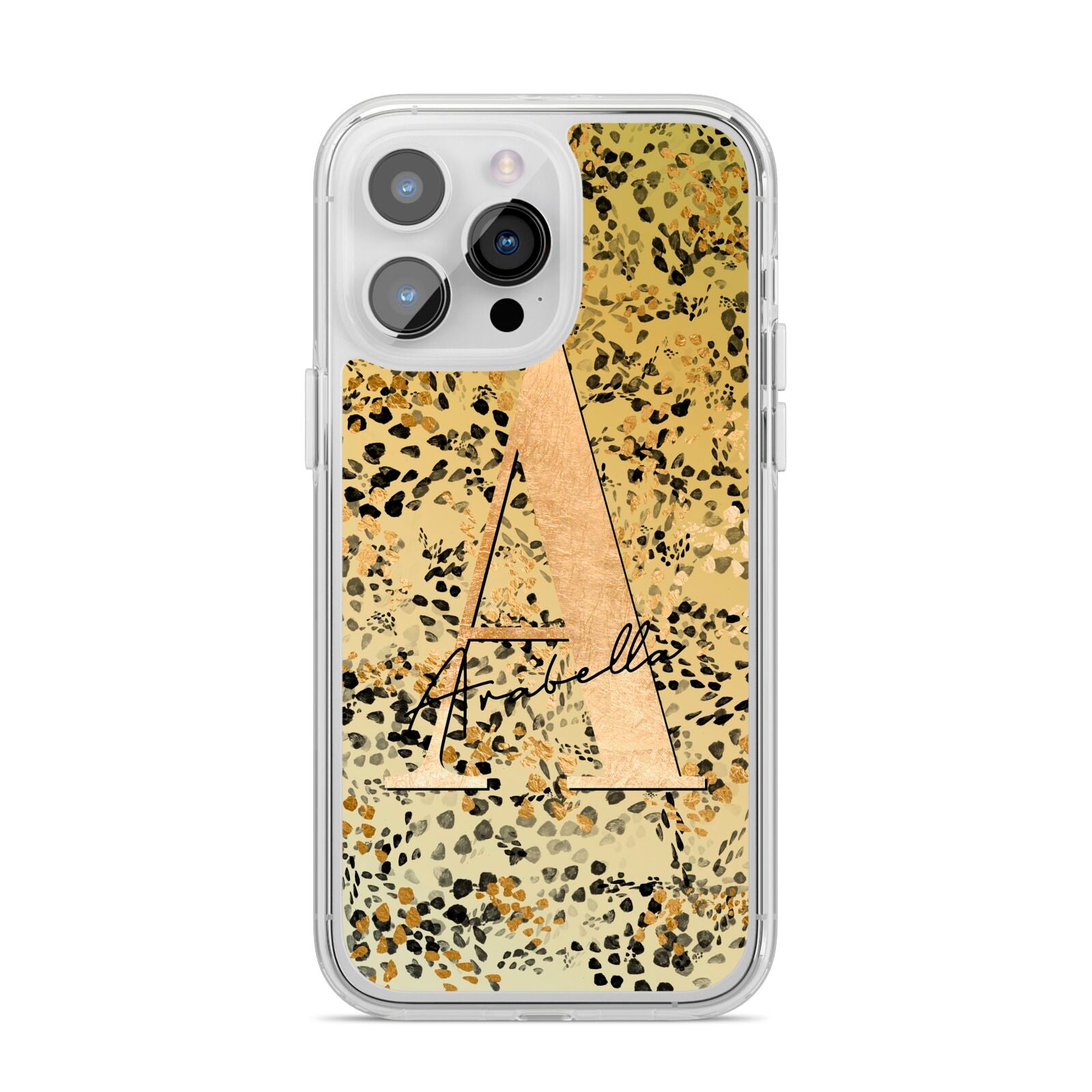 Personalised Gold Black Cheetah iPhone 14 Pro Max Clear Tough Case Silver