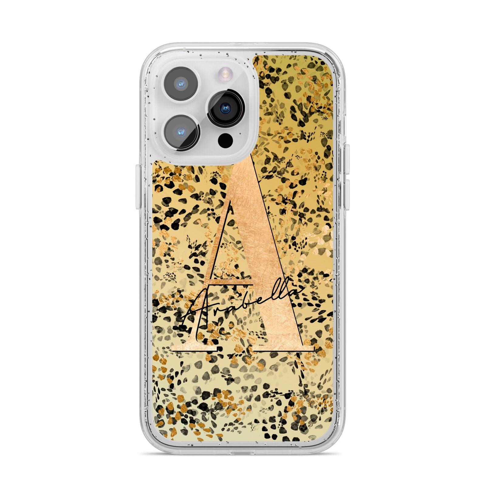 Personalised Gold Black Cheetah iPhone 14 Pro Max Glitter Tough Case Silver