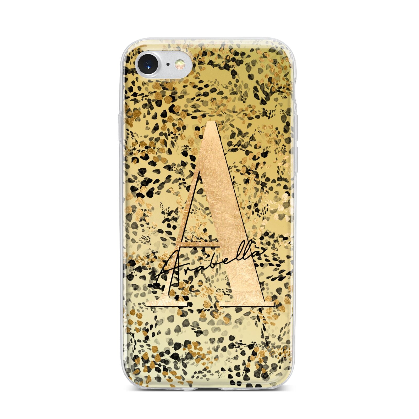 Personalised Gold Black Cheetah iPhone 7 Bumper Case on Silver iPhone