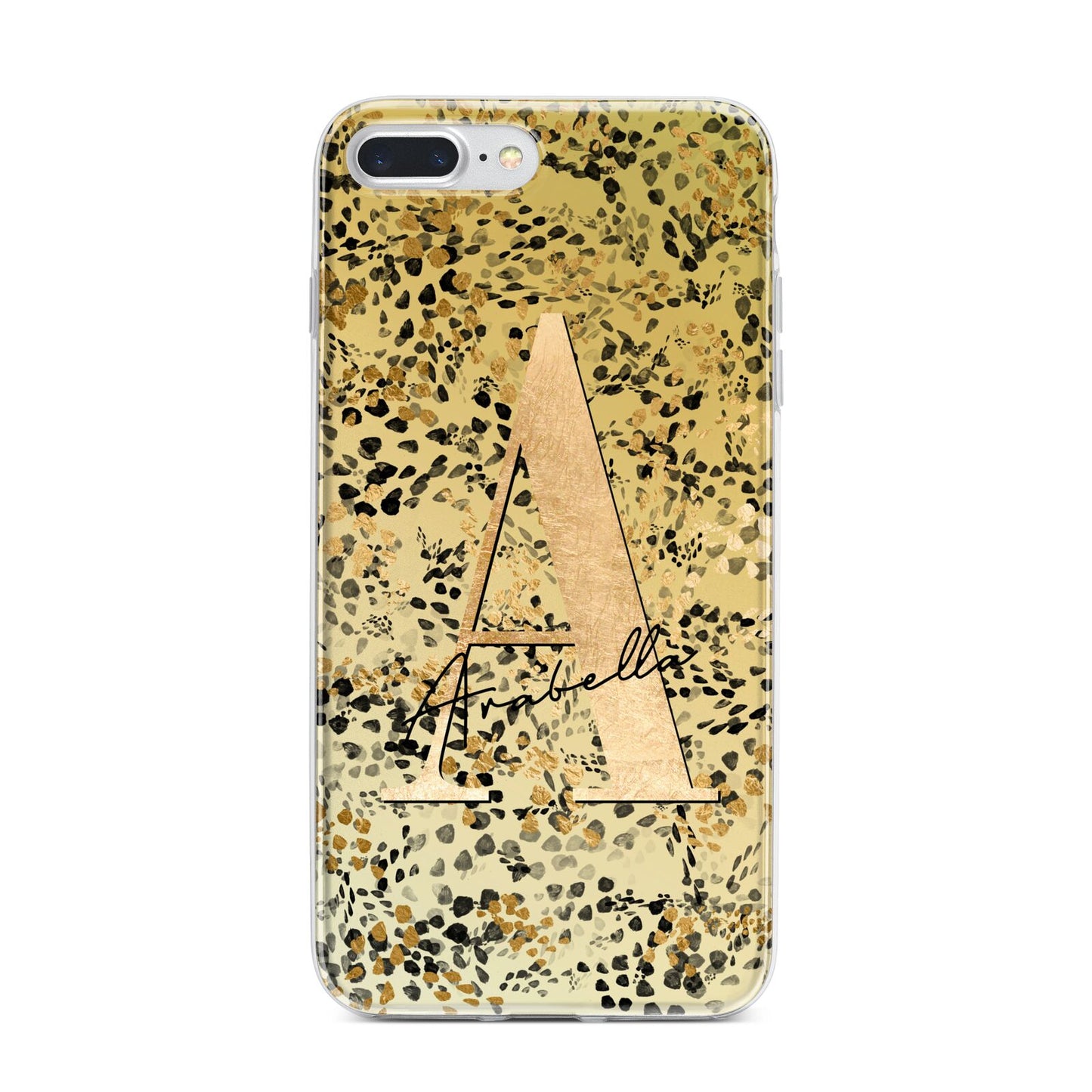 Personalised Gold Black Cheetah iPhone 7 Plus Bumper Case on Silver iPhone