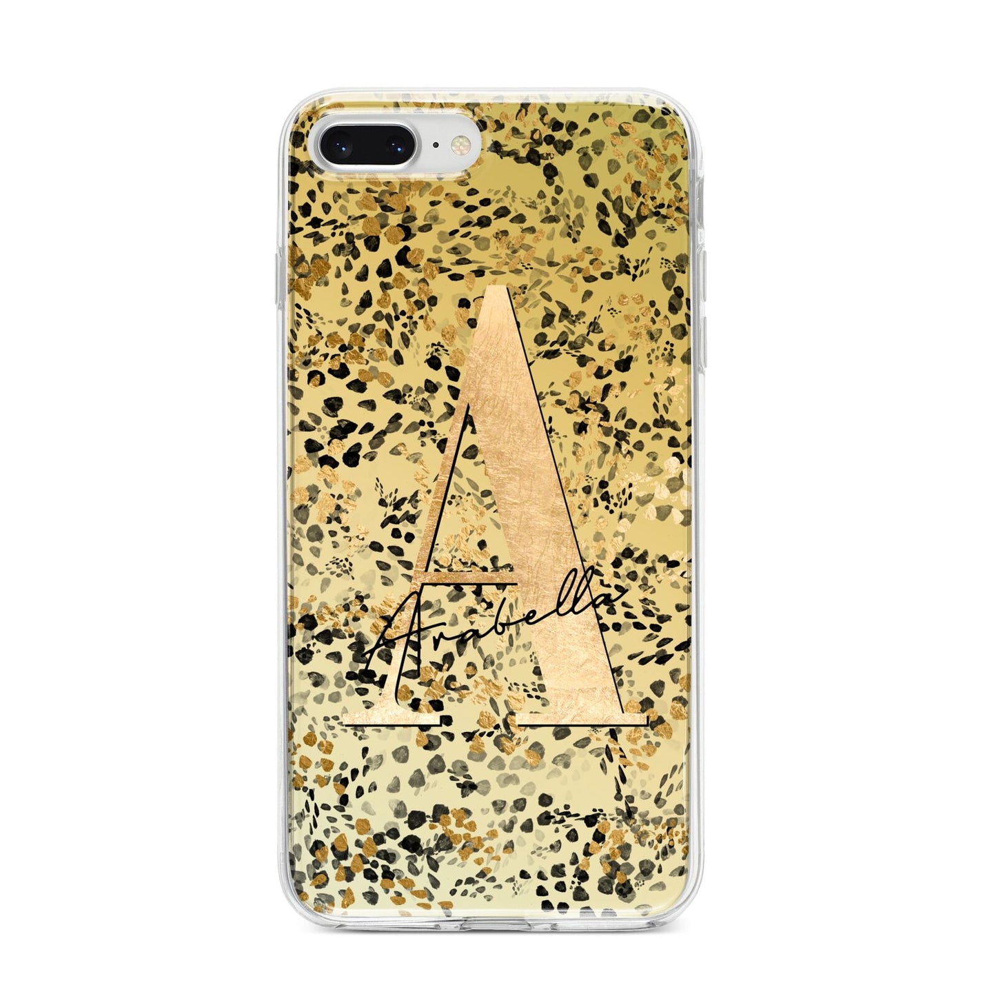 Personalised Gold Black Cheetah iPhone 8 Plus Bumper Case on Silver iPhone