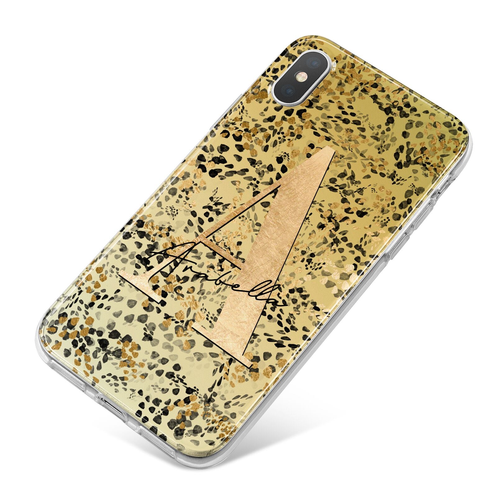 Personalised Gold Black Cheetah iPhone X Bumper Case on Silver iPhone