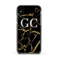 Personalised Gold Black Marble Monogram Apple iPhone Xs Impact Case Black Edge on Black Phone