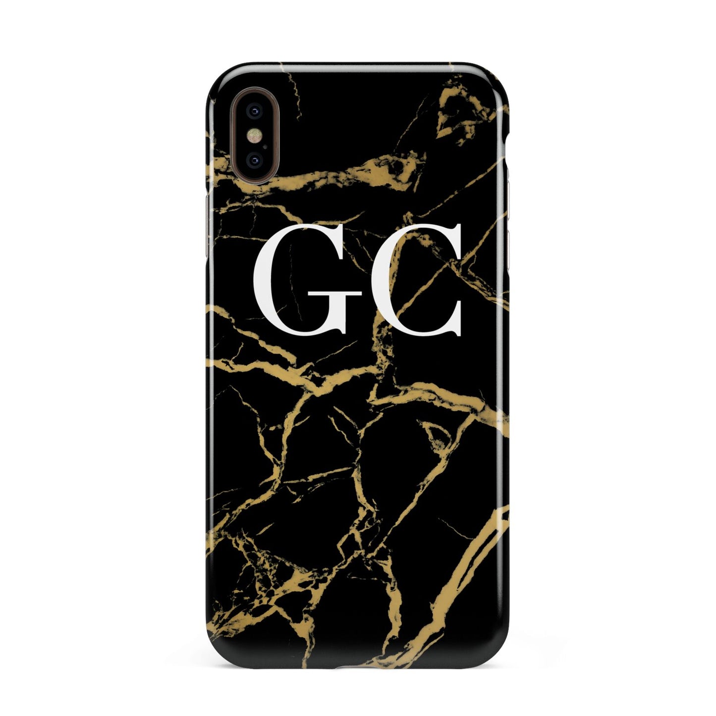 Personalised Gold Black Marble Monogram Apple iPhone Xs Max 3D Tough Case