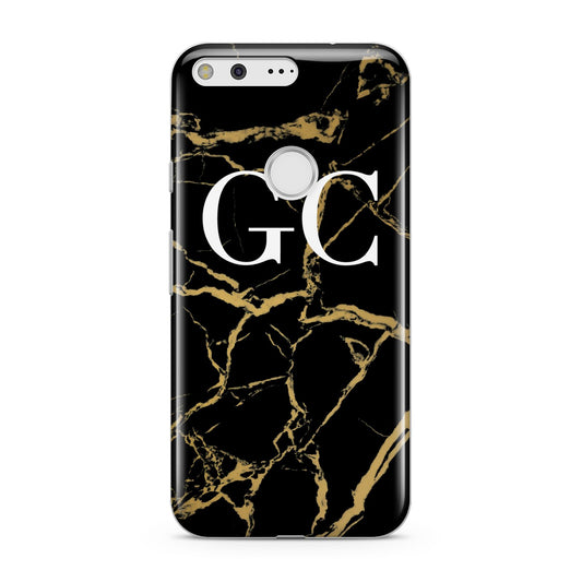 Personalised Gold Black Marble Monogram Google Pixel Case