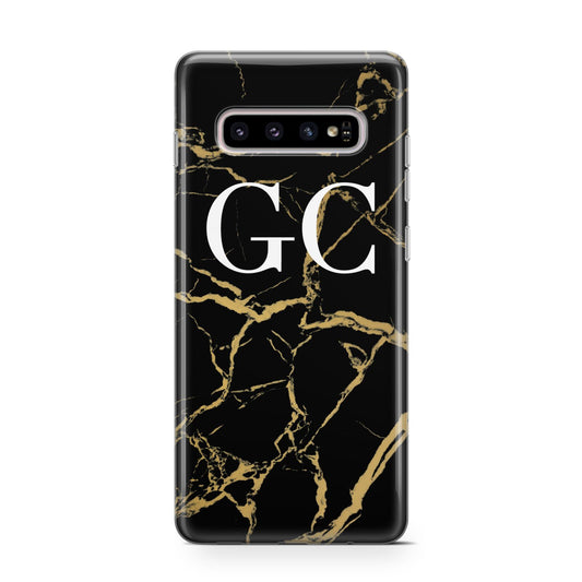 Personalised Gold Black Marble Monogram Protective Samsung Galaxy Case