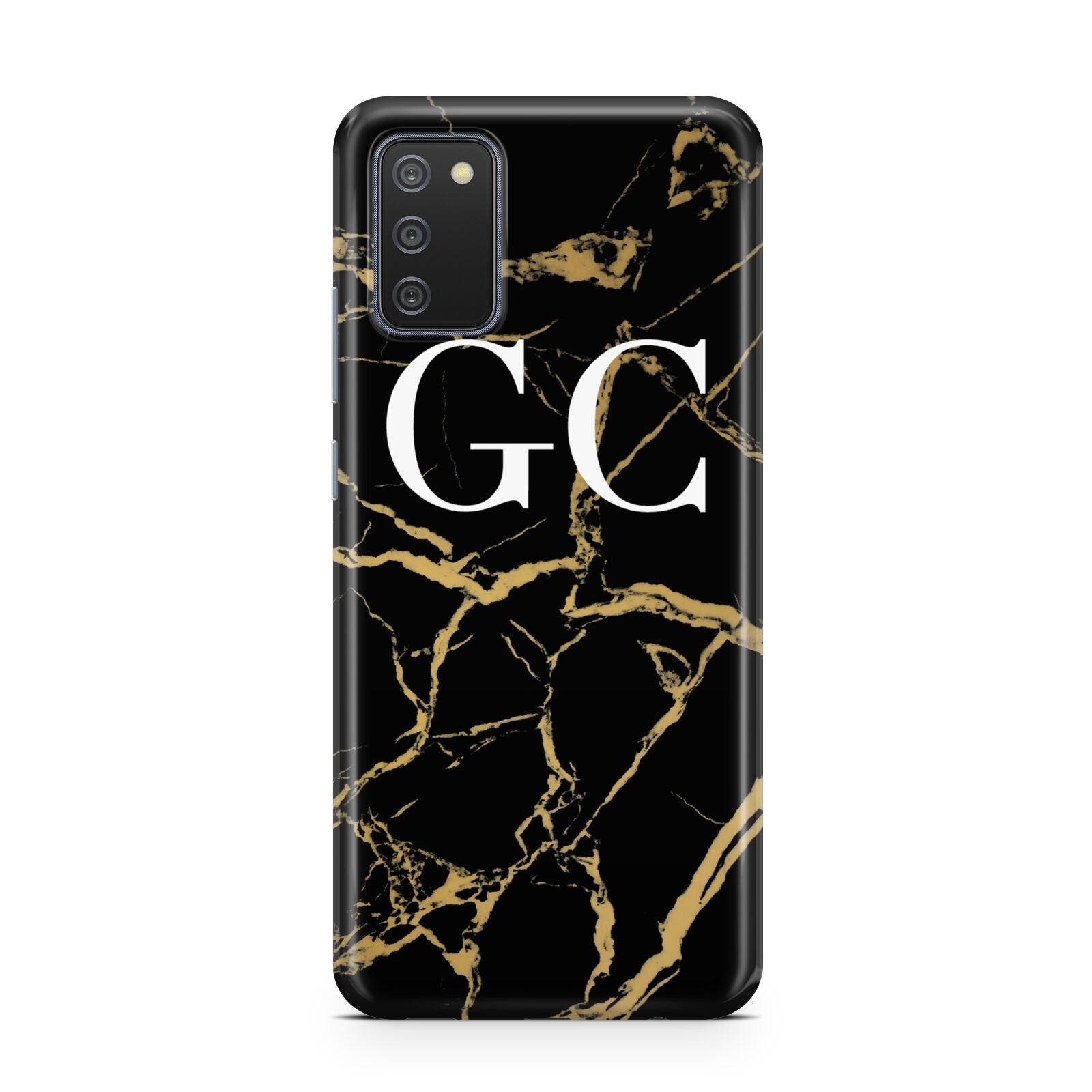 Personalised Gold Black Marble Monogram Samsung A02s Case