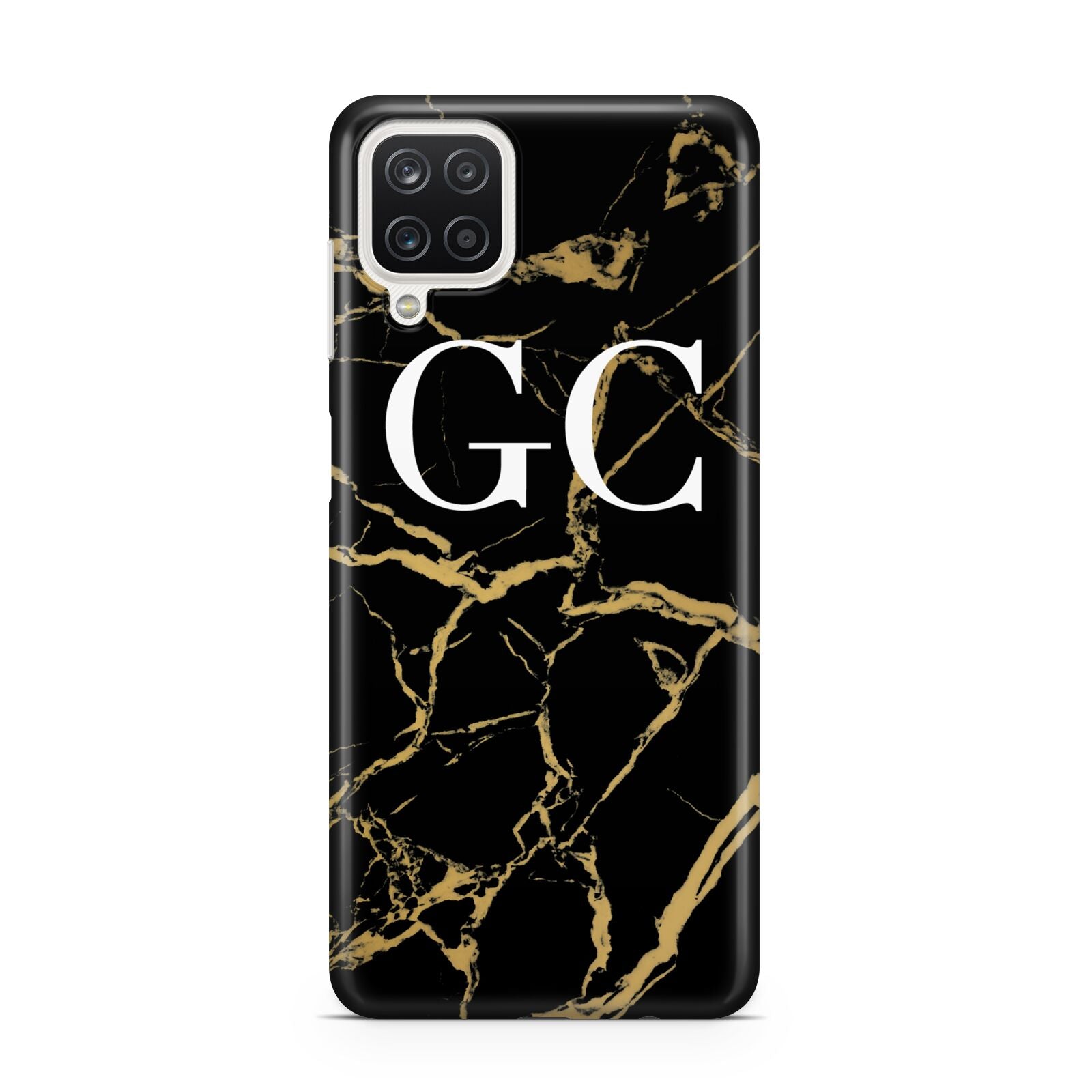 Personalised Gold Black Marble Monogram Samsung A12 Case