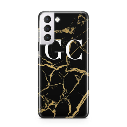 Personalised Gold Black Marble Monogram Samsung S21 Case