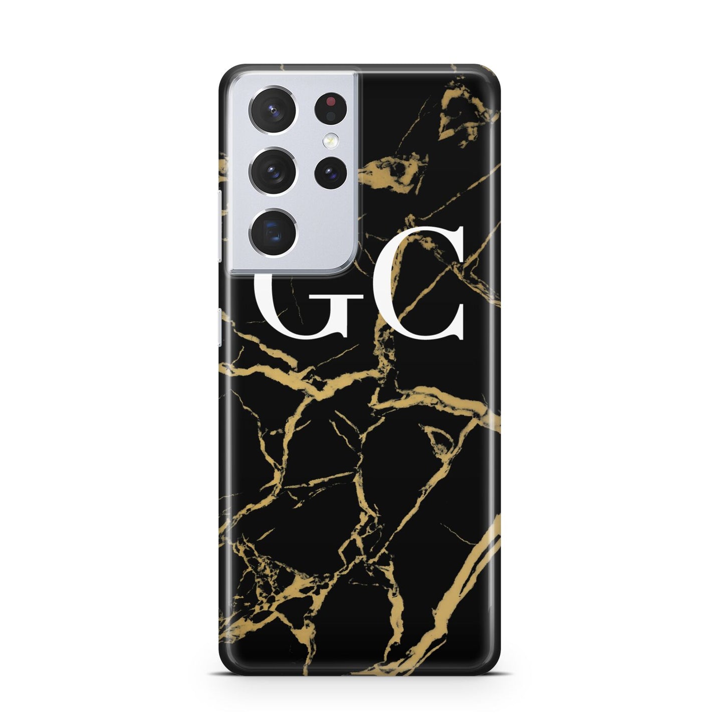 Personalised Gold Black Marble Monogram Samsung S21 Ultra Case