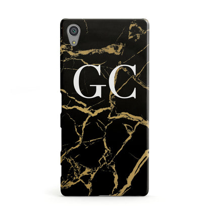 Personalised Gold Black Marble Monogram Sony Xperia Case