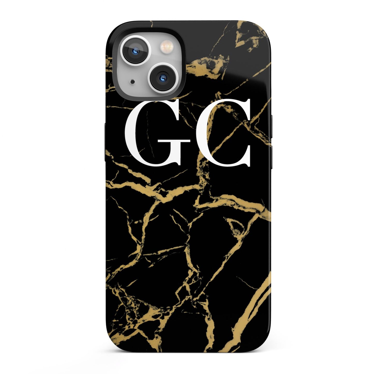 Personalised Gold Black Marble Monogram iPhone 13 Full Wrap 3D Tough Case