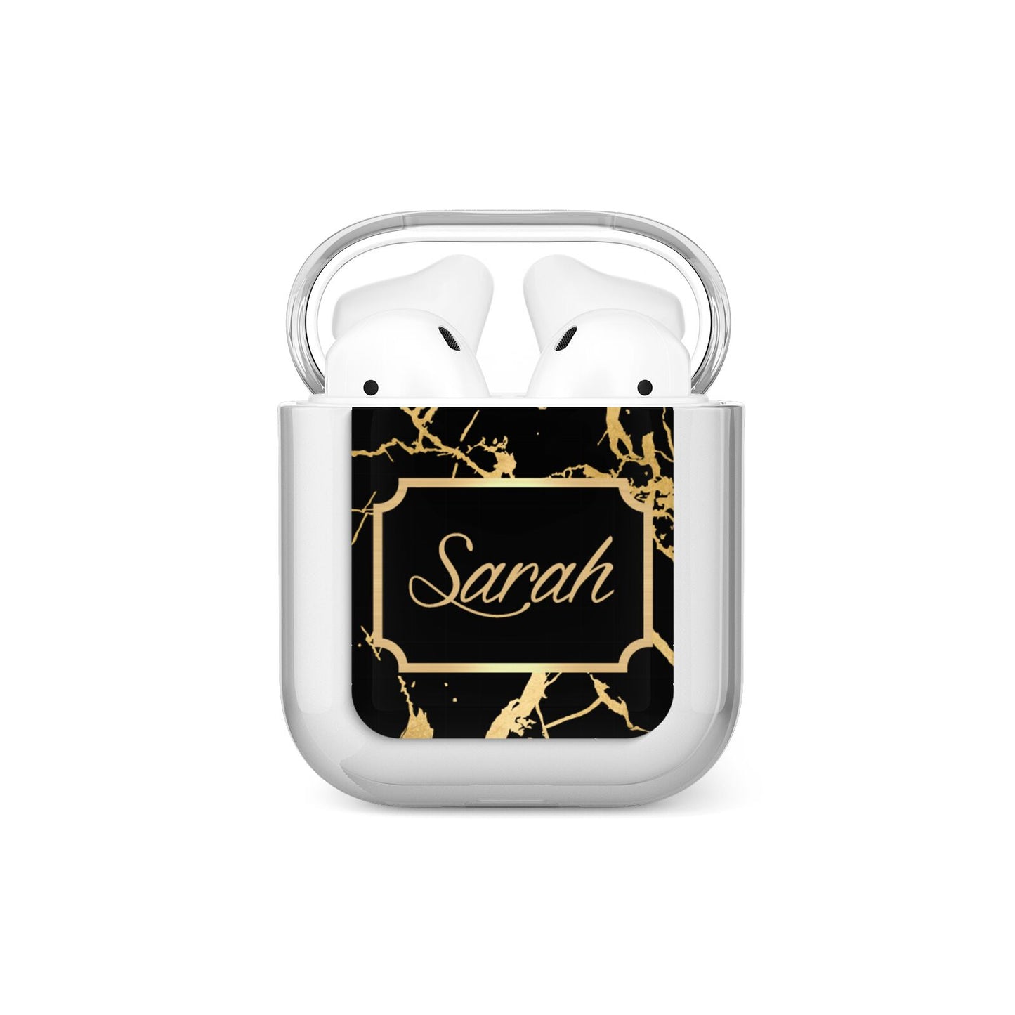 Personalised Gold Black Marble Name AirPods Case