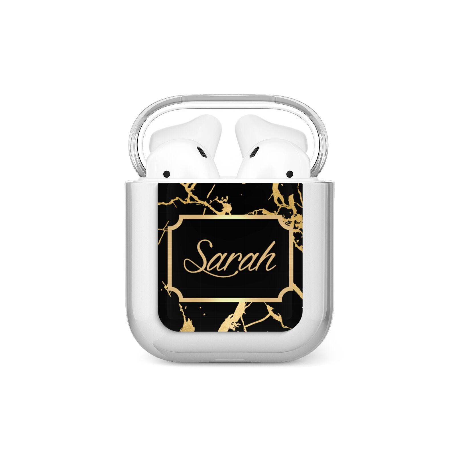 Personalised Gold Black Marble Name AirPods Case