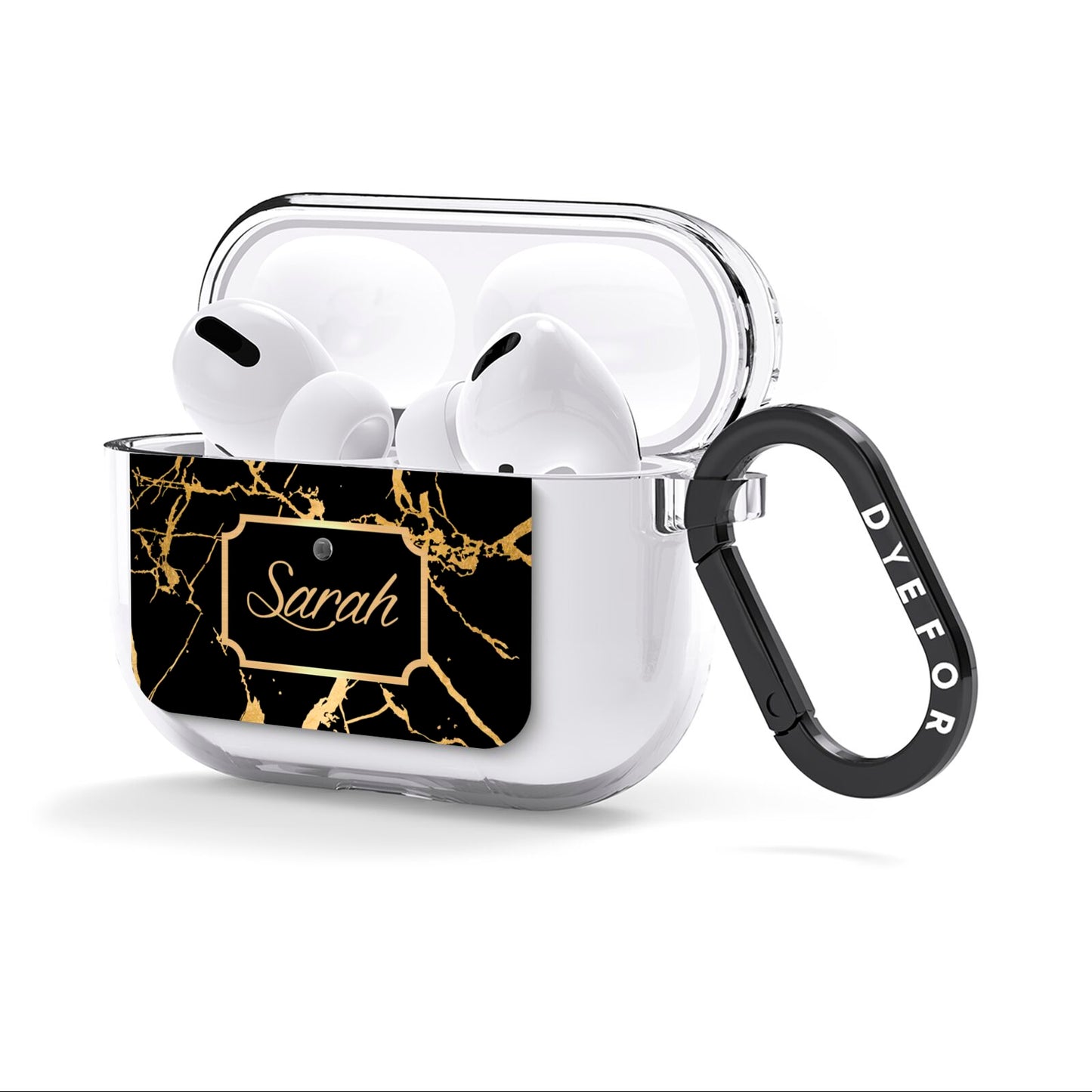 Personalised Gold Black Marble Name AirPods Clear Case 3rd Gen Side Image