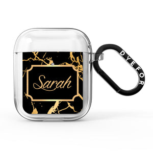 Personalised Gold Black Marble & Name AirPods Case