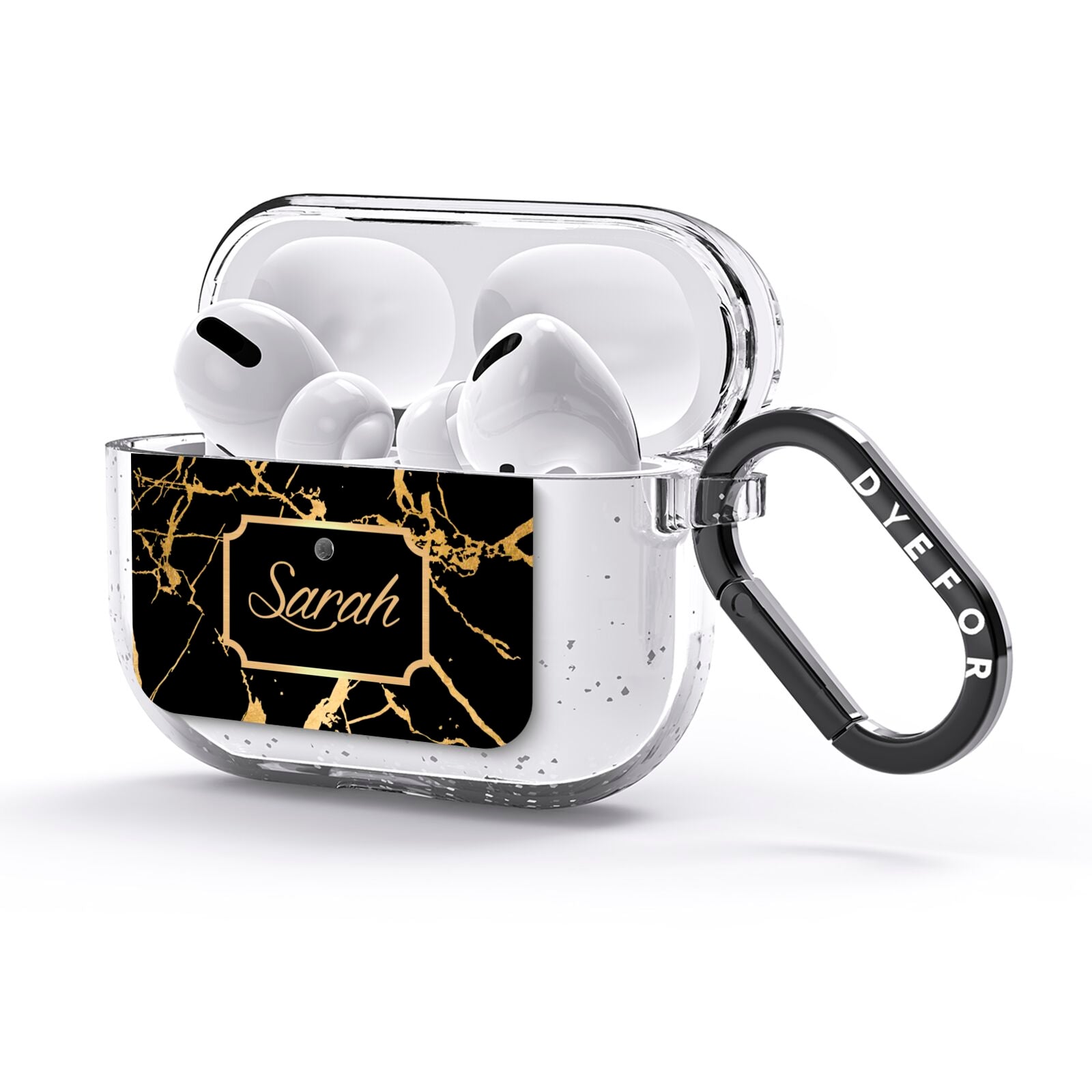 Personalised Gold Black Marble Name AirPods Glitter Case 3rd Gen Side Image