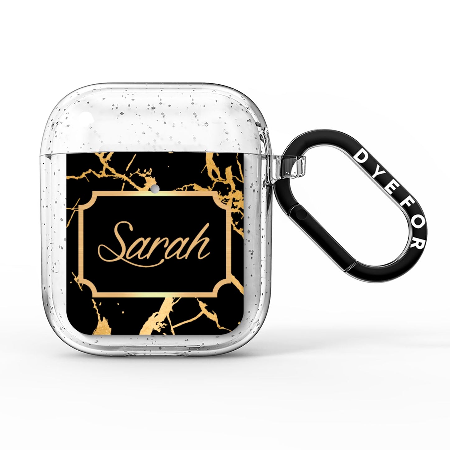 Personalised Gold Black Marble Name AirPods Glitter Case