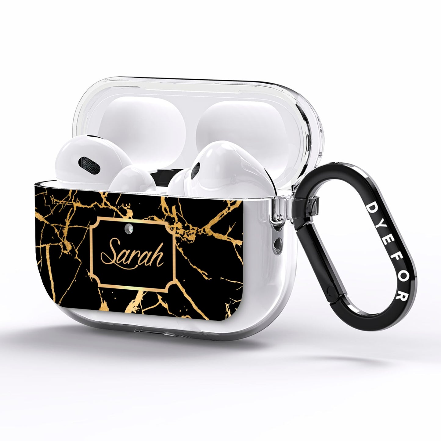 Personalised Gold Black Marble Name AirPods Pro Clear Case Side Image